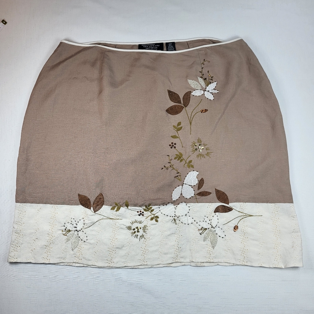 New York City Design Co Linen Blend SKIRT Womens Sz 20W Floral Beaded Embroidery - Picture 12 of 15